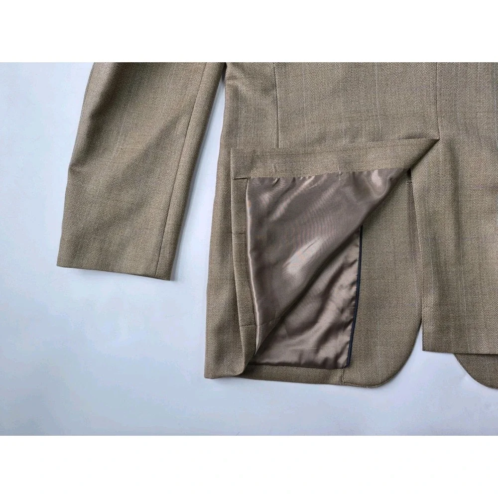 Joseph & Feiss Mens Wool Sports Coat 40R Beige Herringbone 2 Button H602